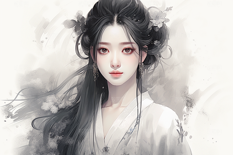 新中式美女温婉艺术插画