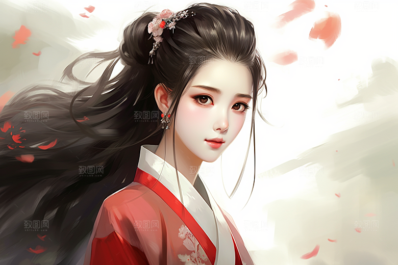 新中式美女水墨中国风插画