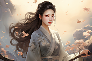 新中式美女高清唯美插画
