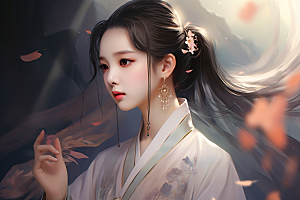 新中式美女温婉手绘插画