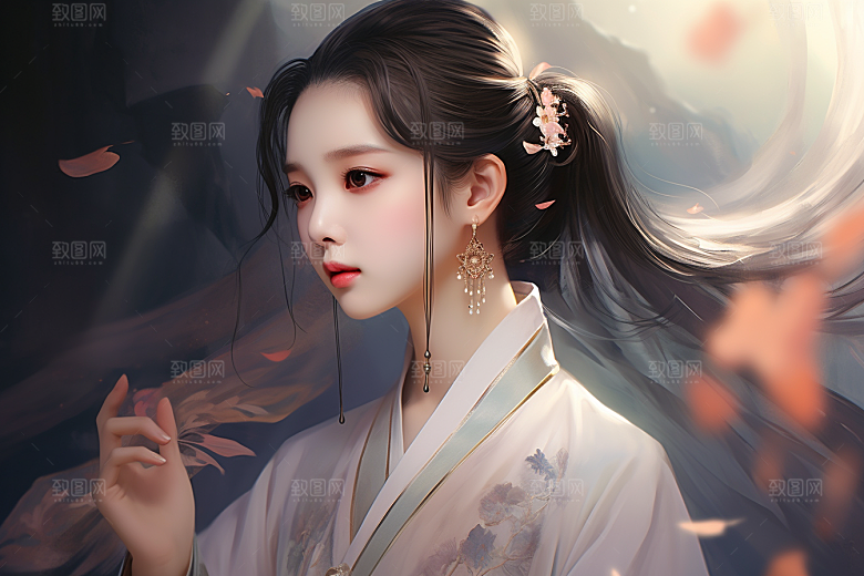 新中式美女温婉手绘插画