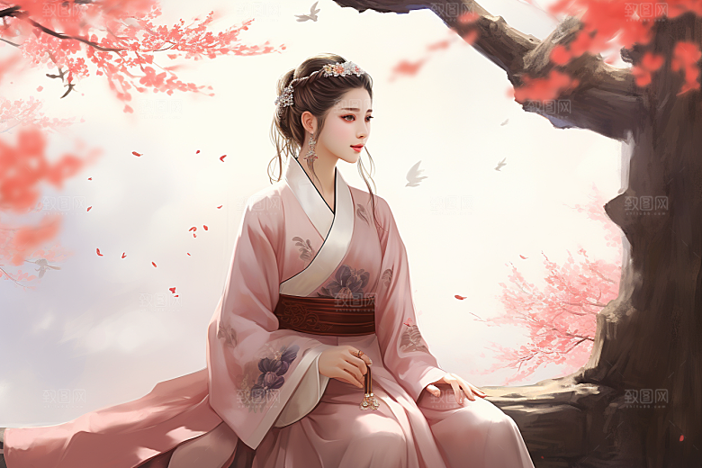 新中式美女中国风艺术插画