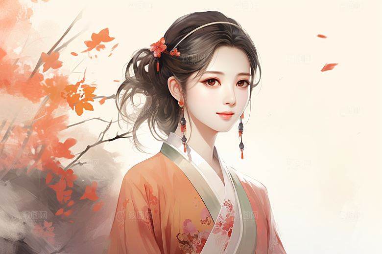 新中式美女中国风高清插画