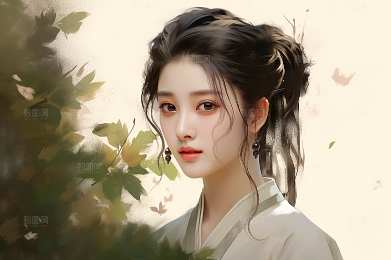 新中式美女中国风文艺插画