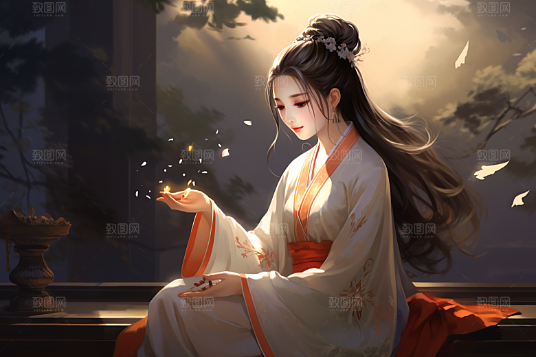 新中式美女文艺中国风插画