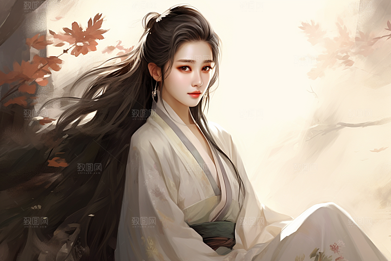 新中式美女中国风高清插画