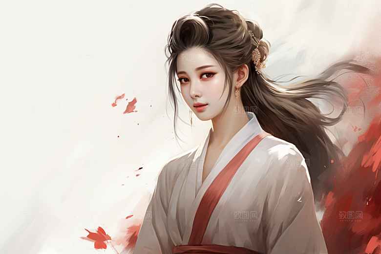 新中式美女温婉高清插画