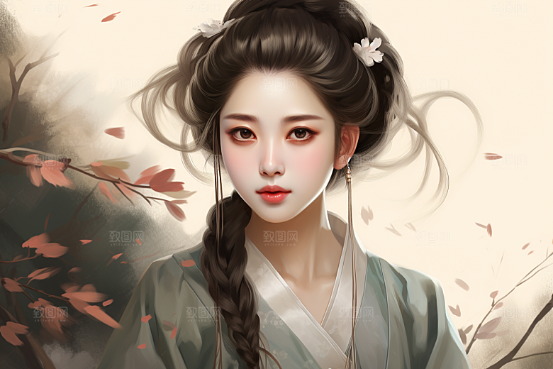 新中式美女唯美中国风插画