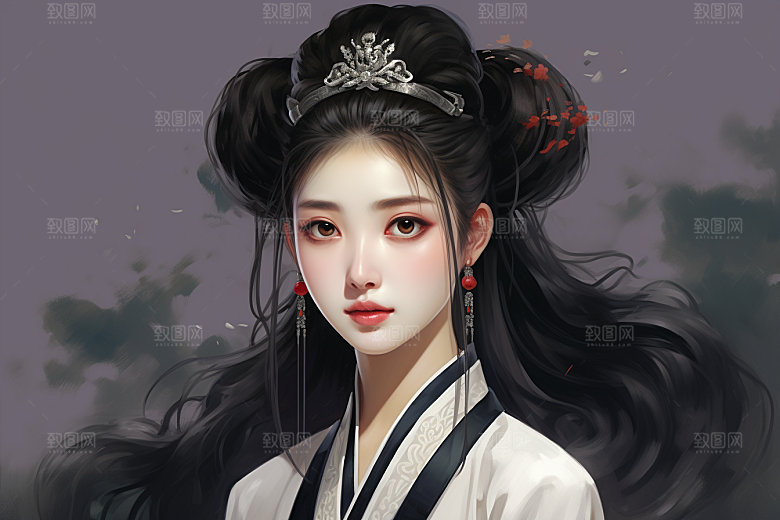新中式美女中国风高清插画