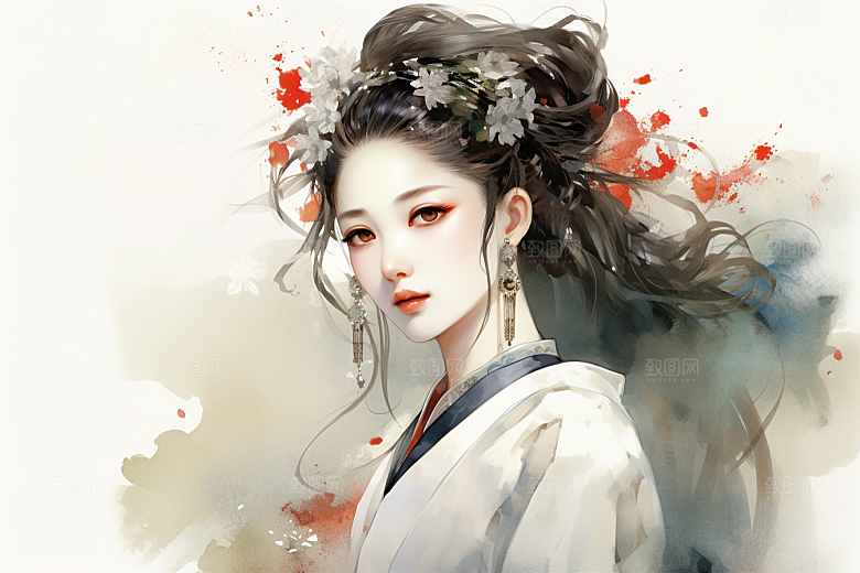 新中式美女中国风温婉插画