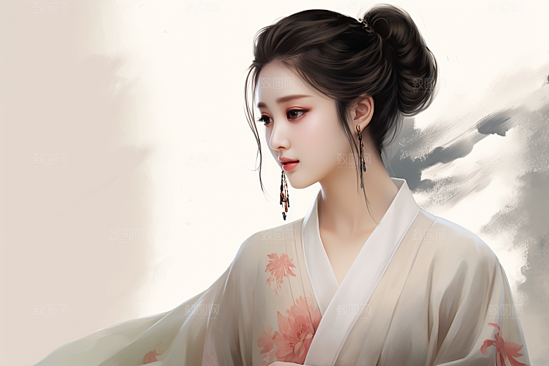 新中式美女中国风高清插画