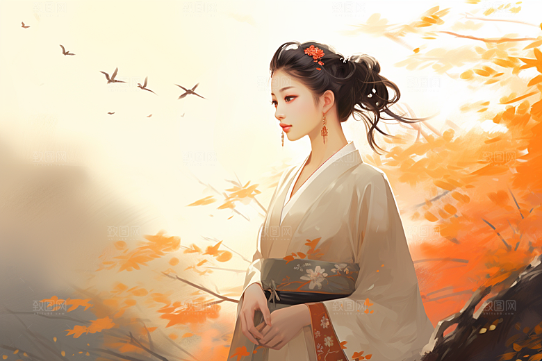 新中式美女艺术中国风插画