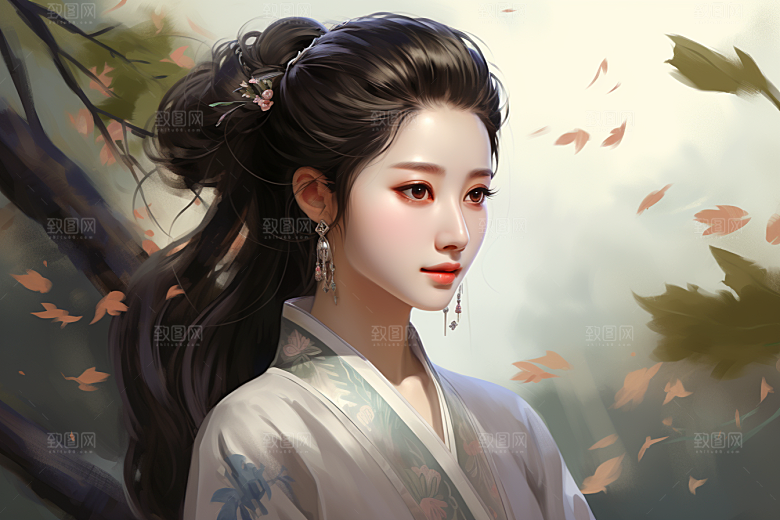 新中式美女中国风文艺插画
