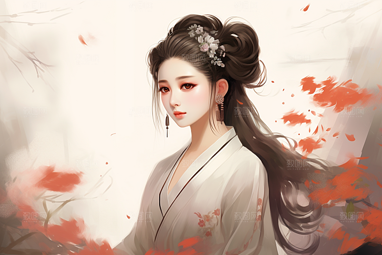 新中式美女中国风手绘插画