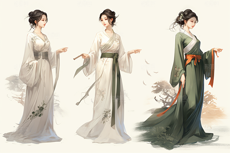 新中式美女文艺高清插画