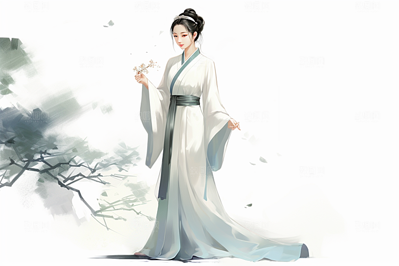 新中式美女水墨中国风插画