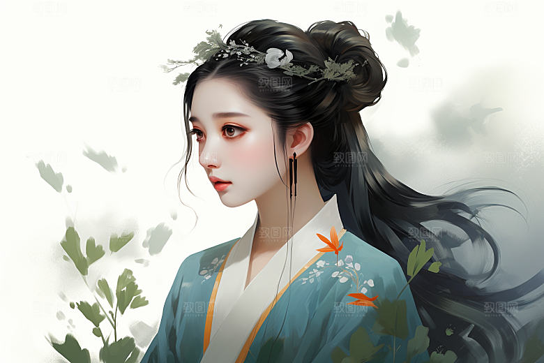 新中式美女文艺中国风插画