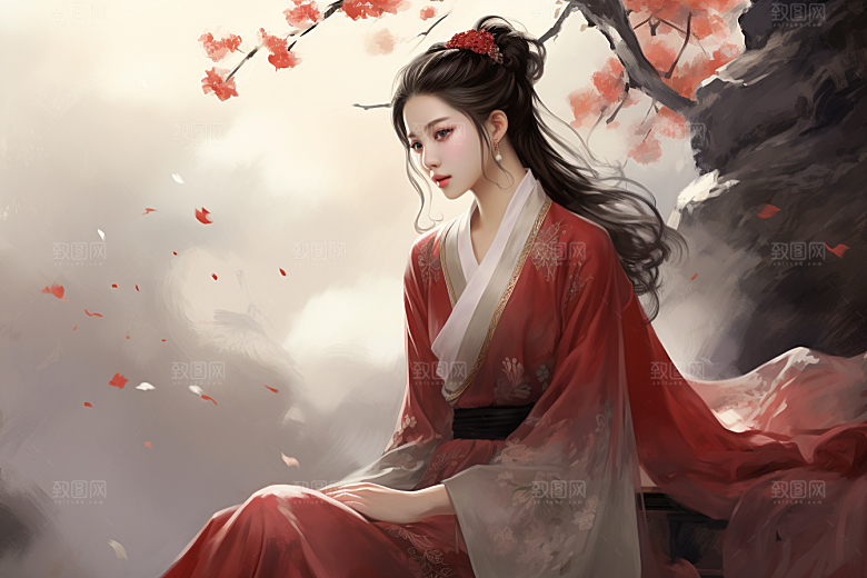 新中式美女高清中国风插画