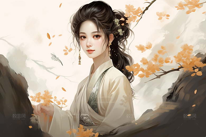 新中式美女高清艺术插画