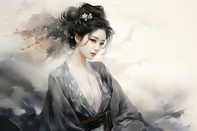 新中式美女高清艺术插画
