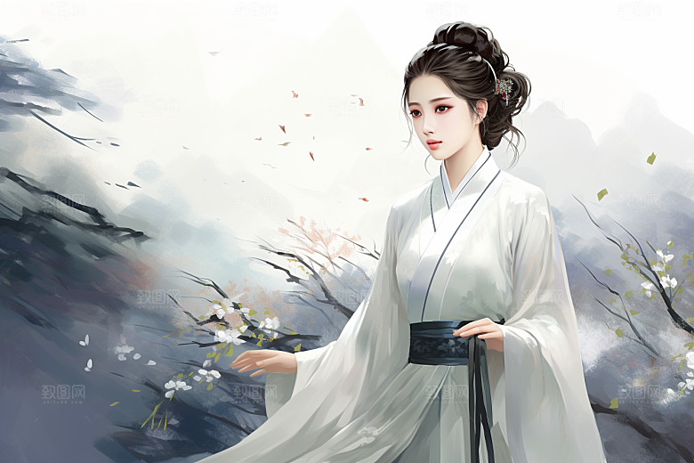 新中式美女中国风手绘插画