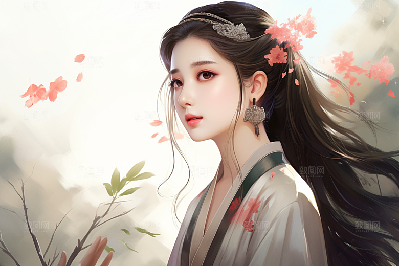 新中式美女高清艺术插画