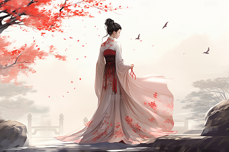 新中式美女高清艺术插画
