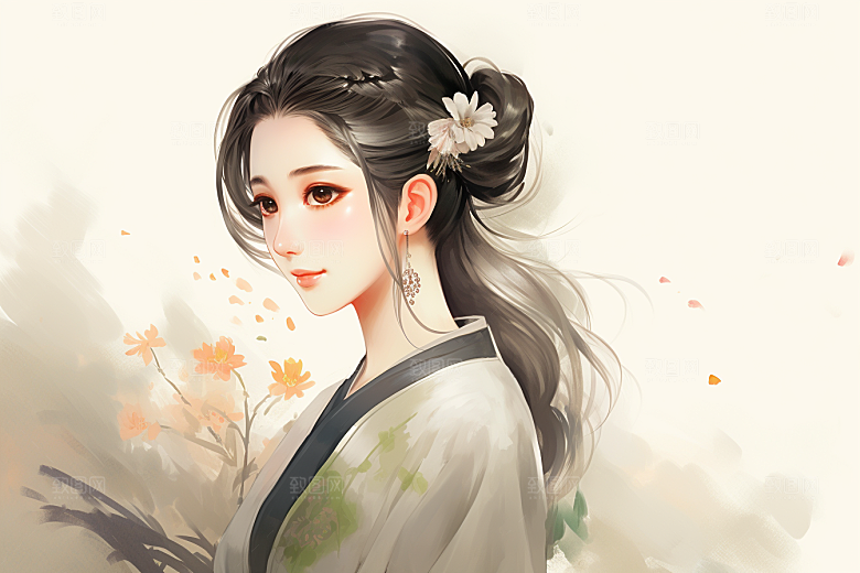 新中式美女中国风高清插画