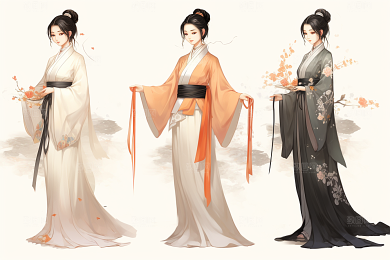 新中式美女手绘温婉插画