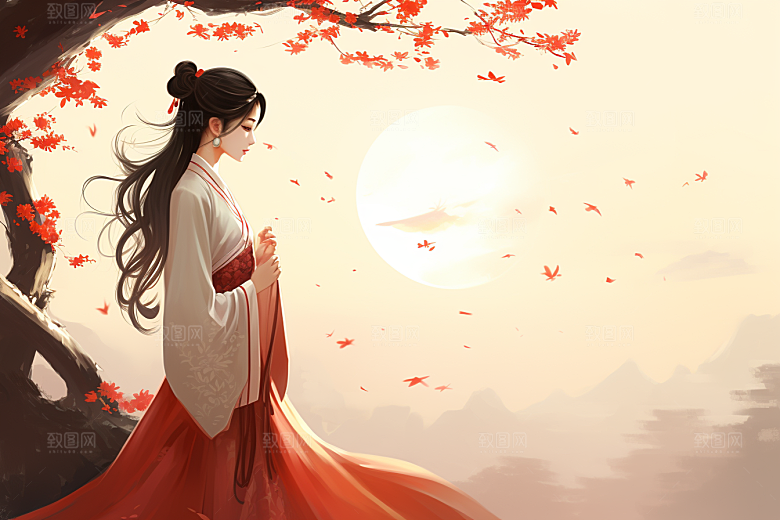 新中式美女文艺中国风插画
