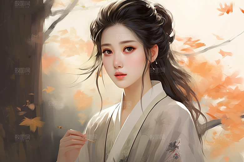新中式美女中国风唯美插画