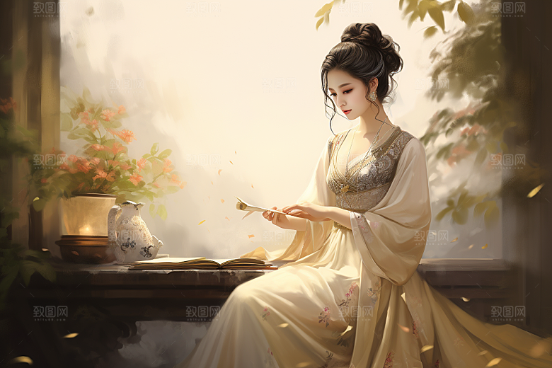 新中式美女中国风艺术插画