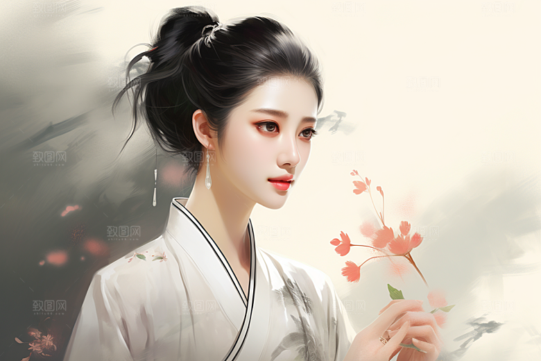 新中式美女中国风文艺插画