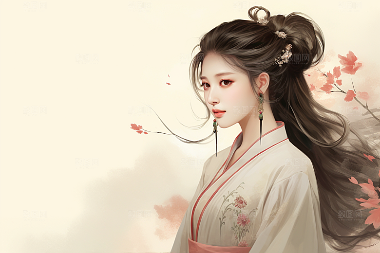 新中式美女中国风中国风插画