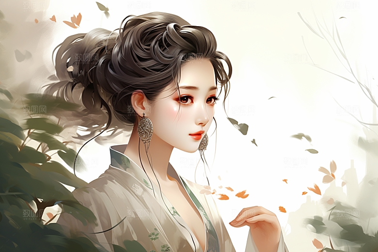 新中式美女唯美温婉插画