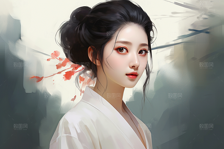 新中式美女中国风文艺插画