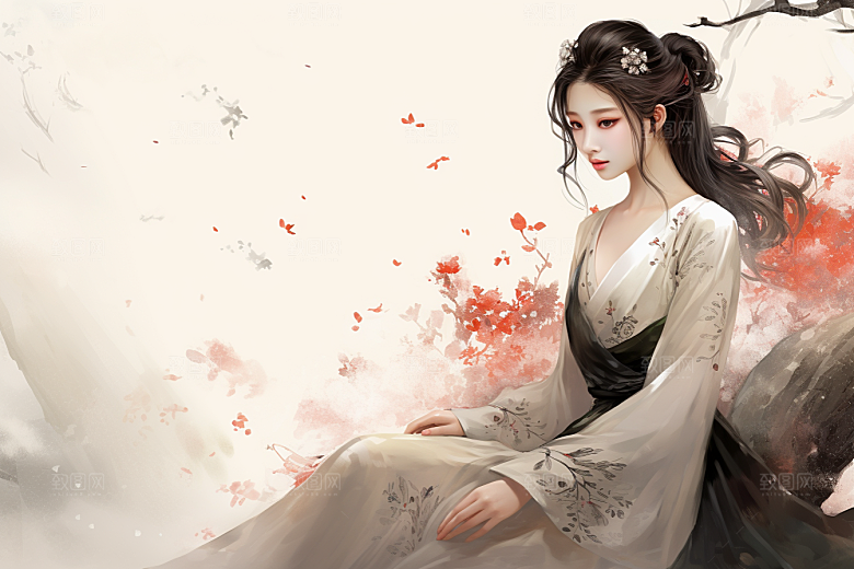 新中式美女高清唯美插画