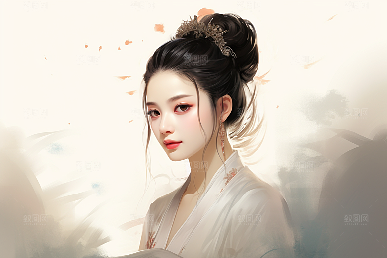 新中式美女温婉中国风插画