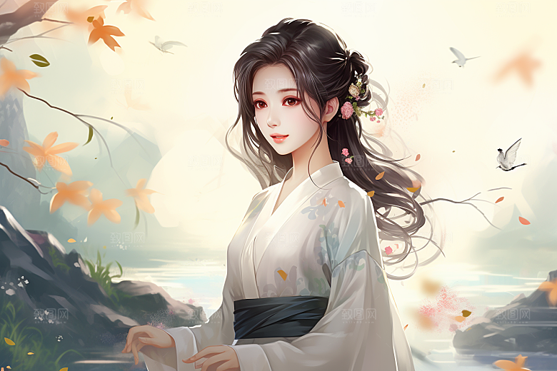 新中式美女中国风中国风插画