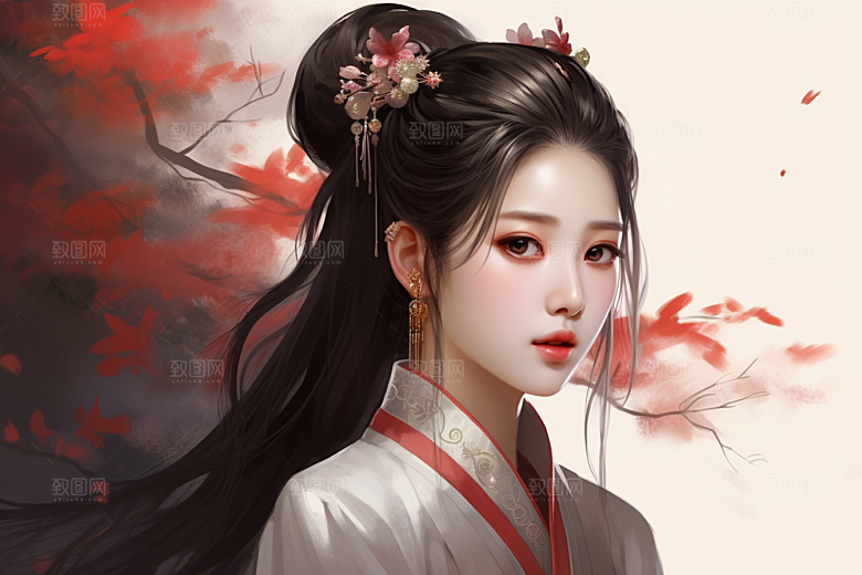 新中式美女中国风唯美插画