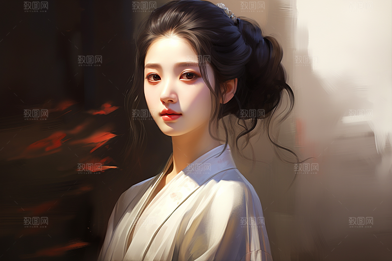 新中式美女温婉文艺插画