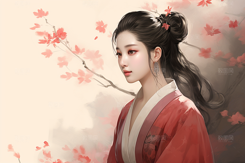 新中式美女温婉唯美插画