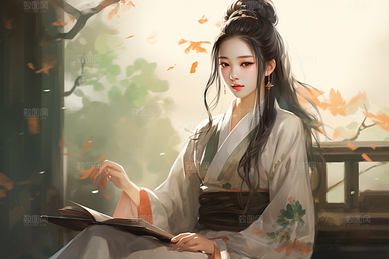 新中式美女手绘中国风插画