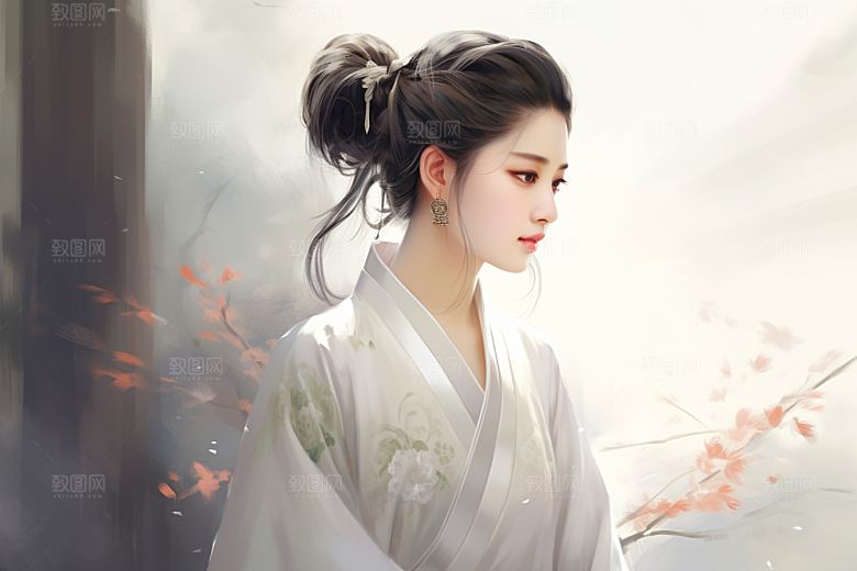 新中式美女中国风温婉插画