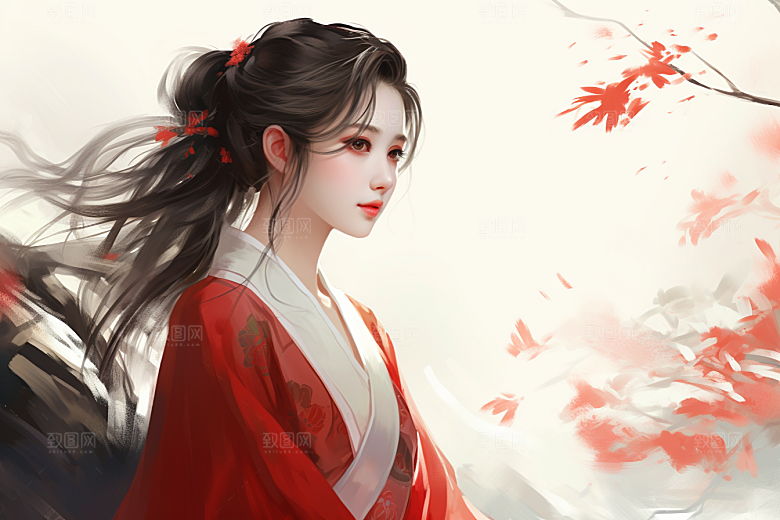 新中式美女温婉文艺插画