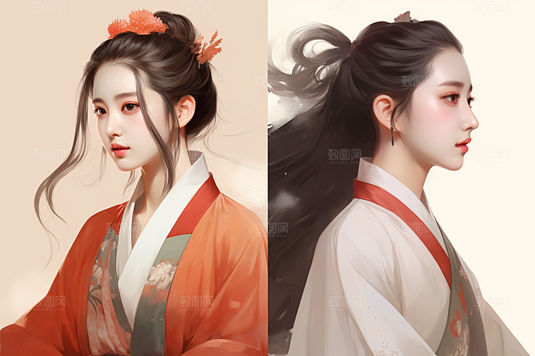 新中式美女中国风高清插画