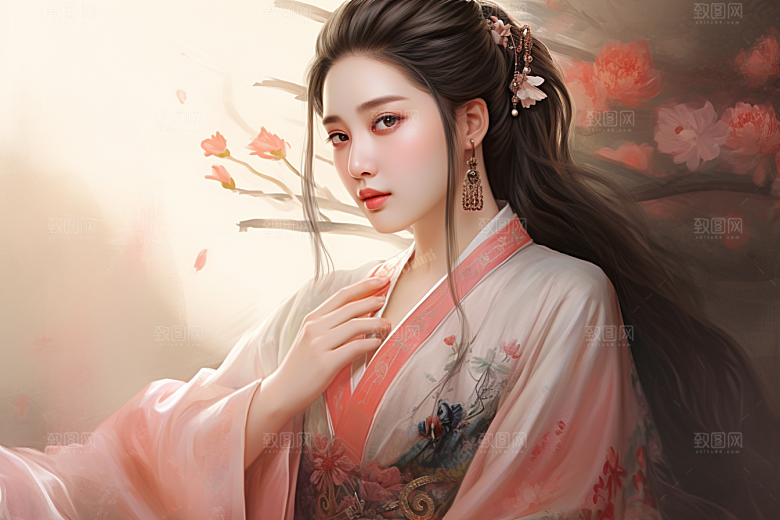 新中式美女高清唯美插画