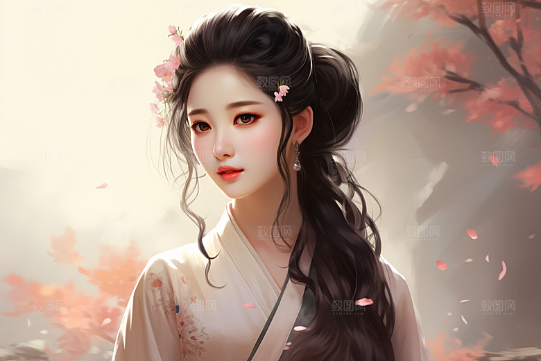 新中式美女唯美高清插画