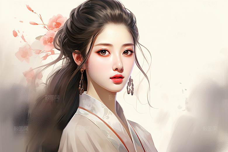 新中式美女中国风文艺插画