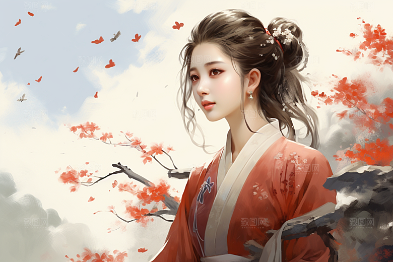 新中式美女唯美温婉插画